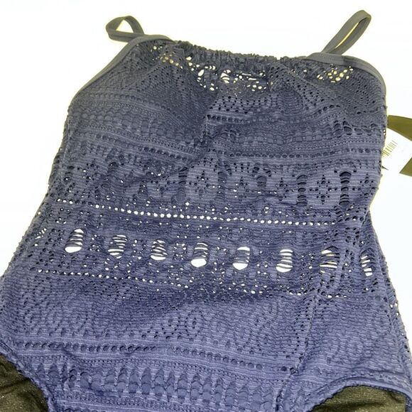 Aqua Green Black New Crochet High Neck Swimsuit One-piece Bathing Suit D22 - Picture 5 of 7